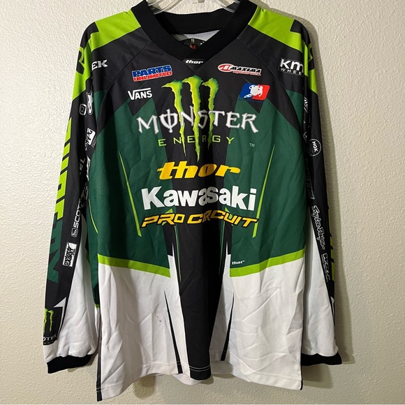 thor Other - THOR PHASE MONSTER ENERGY KAWASAKI PRO BLACK GREEN L/S MX MOTO ATV JERSEY - M